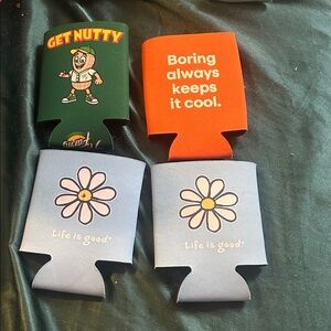 Colorful Can Coolers Set koozies bundle interesting sayings! Life is good etc